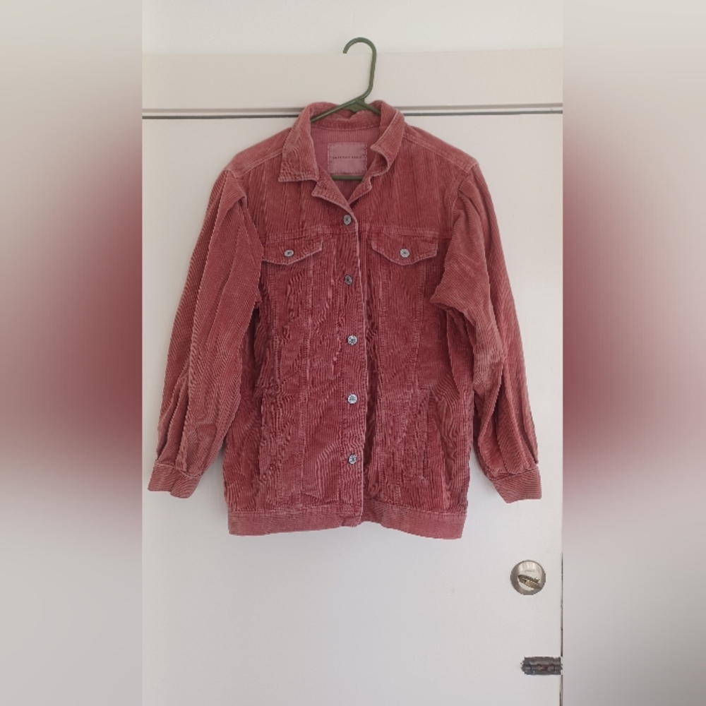 American Eagle Corduroy Button Jacket Women's Size Medium Mauve Pale Pink